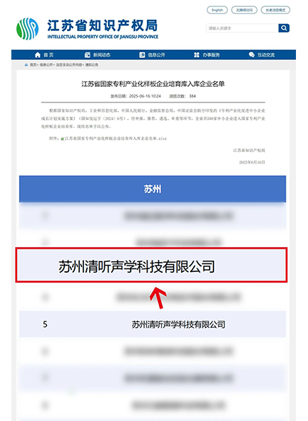 清聽聲學入選國家專利產業化樣板企業